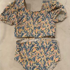 Mini Boden Kids Swim high waisted Bikini - Blue and Yellow Floral